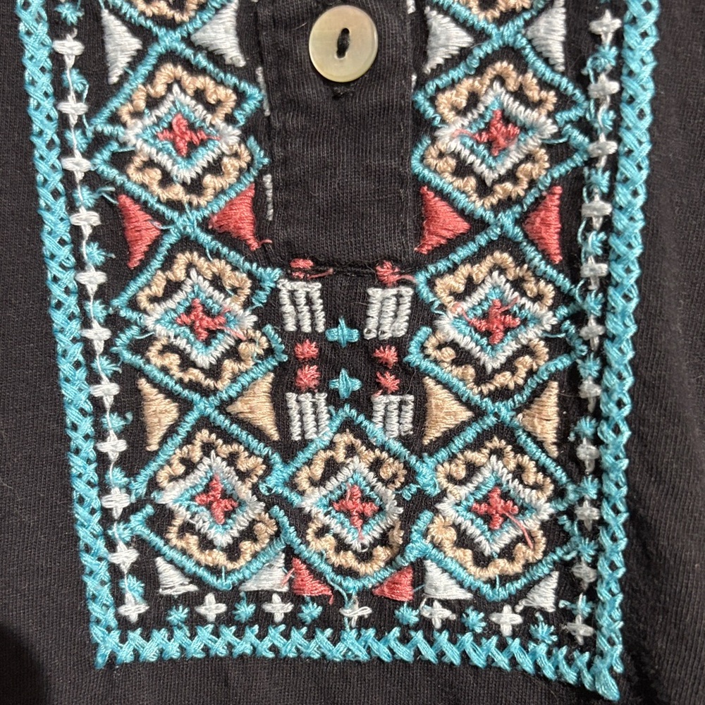 Black Top with Blue and Red Embroidery - Picture 7 of 11